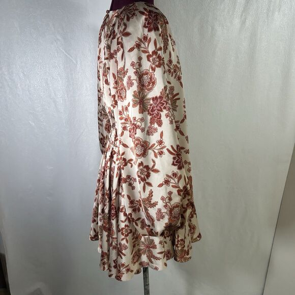 Misa Los Angeles Kara Dress Falling Floral Satin Mini Dress Sz S Ruched Cut-Out - Picture 9 of 16